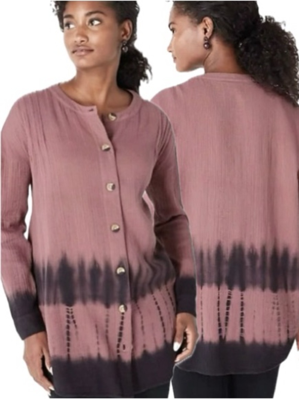 J. Jill Purejill Tie Dye Crinkle Gauze Button Down Tunic Top Size XL Petite Boho